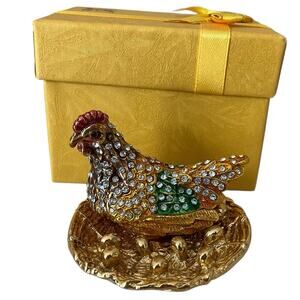 Trinket Jewelry Box Box Bejeweled Hen on her Nest Bling Figurine Gift Box NIB